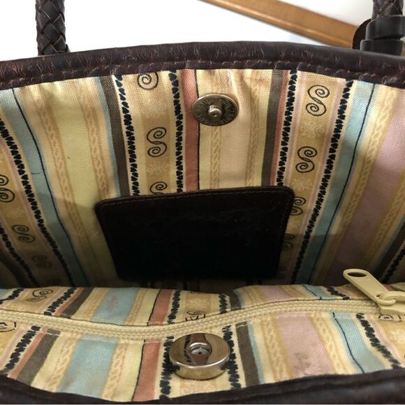 Brighton Straw Double Handle Bag Leather Woven Handles Silver Hardware - Picture 9 of 13